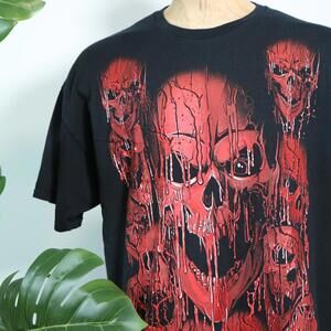 Vintage Liquid Blue Red Skull Blood T-Shirt